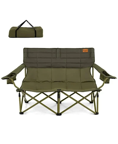 Yiortwo 2-Person Camping Chair Loveseat with Cup Holders, Folding Outdoor Sofa