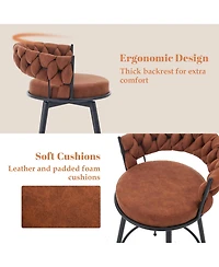 Dyhome 28 inch Bar Stools Set of 2, Modern Counter Height Stools, 360° Swivel Suede Fabric Stool Chairs with Woven Back and Footrest