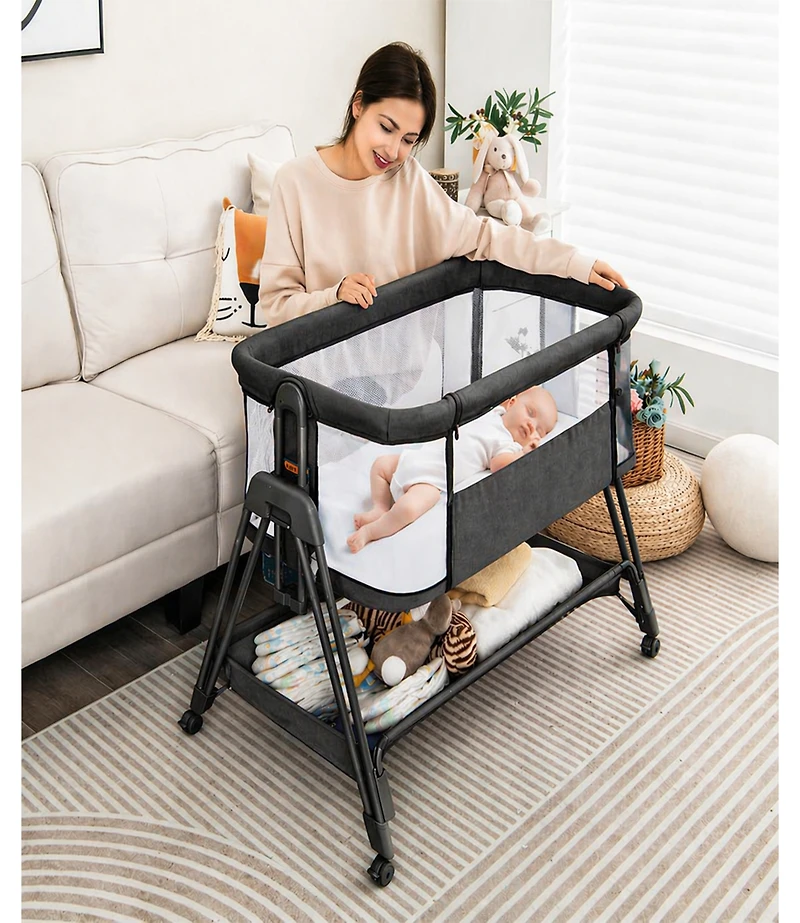 Gouun Portable Bedside Bassinet with 7 Adjustable Heights