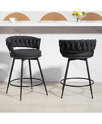 Dyhome 26 Inch Counter Height Bar Stools Set of 2, Swivel Pu Leather with Wood Backs, for Kitchen Island, Dining Room