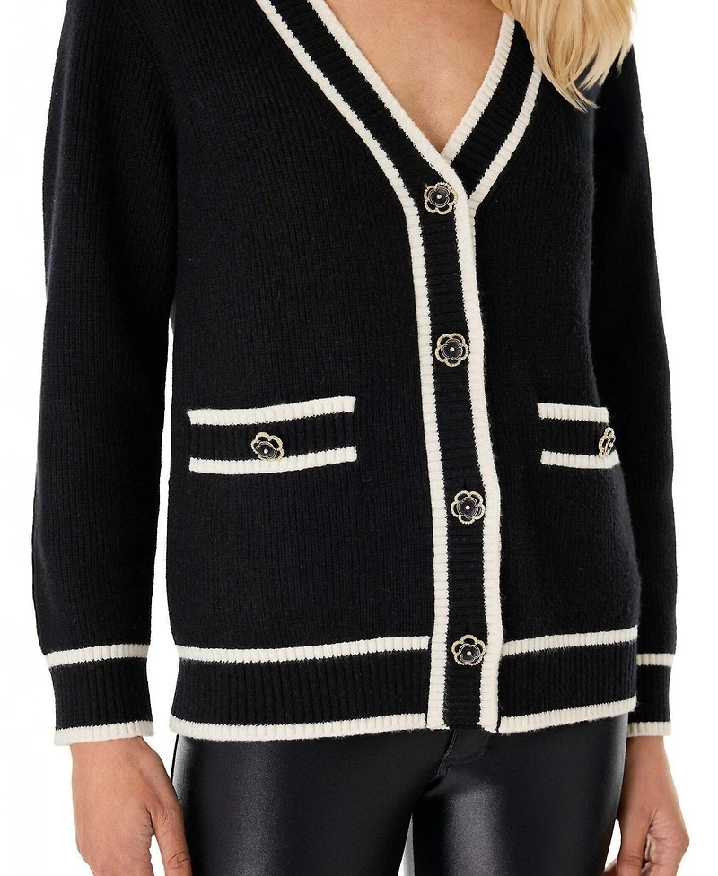 The Noli Shop Women's Devin Rose Contrast Cardigan Top