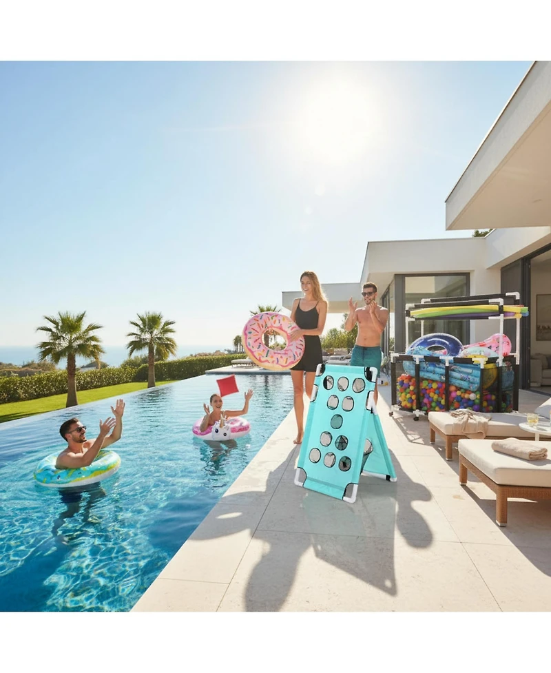 Yescom Gallon Pool Float Storage Bin with Portable Bean Bag Toss Game Cornhole Board Set