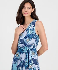 Robbie Bee Women's Printed Sleeveless Faux-Wrap Dress