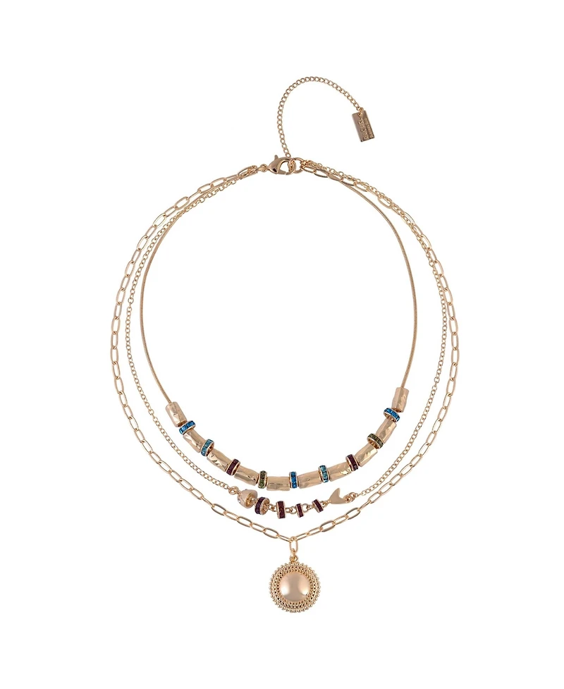 Rachel Rachel Roy Tone Multi Row Pendant Necklace Brass