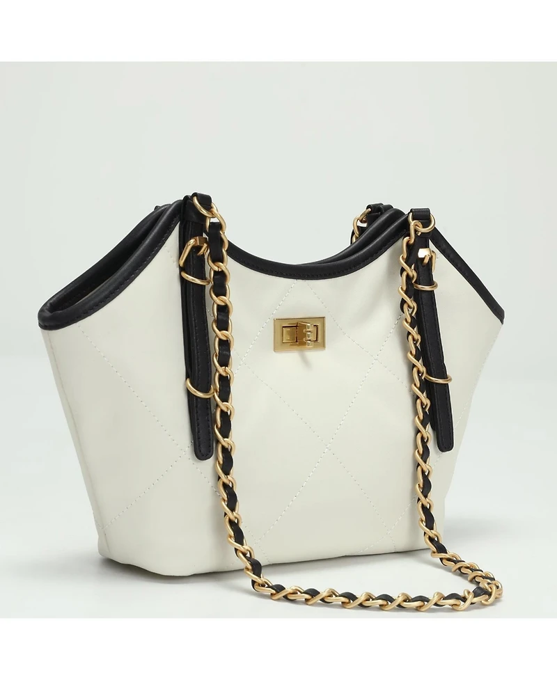 Susu Luxea Quilted Chain Shoulder Bag Small Leather Handbag with Gold Chain Strap