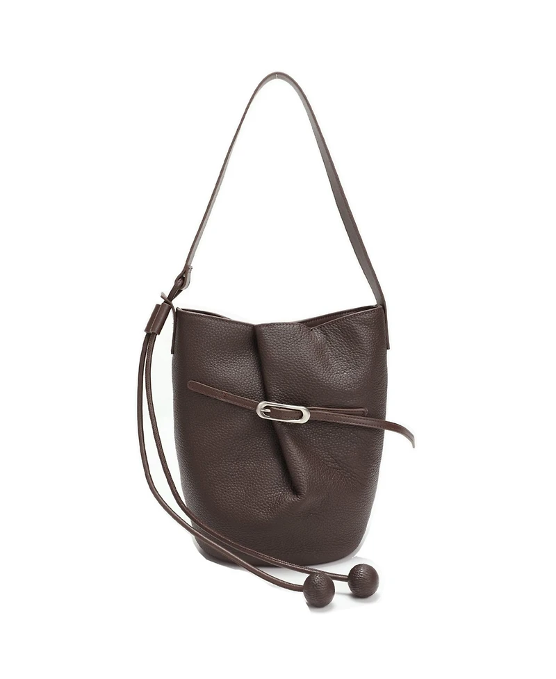 Susu Solene Leather Bucket Bag Minimalist Shoulder Crossbody Purse