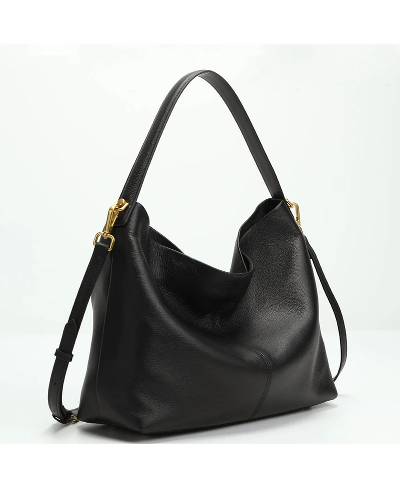 Susu Mara Soft Pebbled Leather Slouchy Hobo Shoulder Bag with Crossbody Strap Casual Everyday Tote Purse