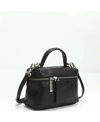 Susu Bella Vintage Leather Vanity Case Crossbody Bag, Mini Box Top Handle Small Purse