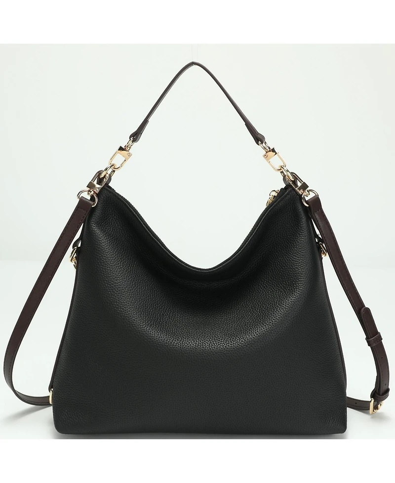 Susu Riva Leather Convertible Hobo Bag Shoulder and Crossbody with Chain Detail