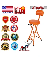 5Core Guitar Stool 3.15" Padded Chair w Backrest Foldable Music Seat Built in Foot Rest Guitar Stand