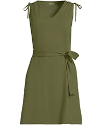 Lands' End Women's Cotton Jersey Shoulder Tie Belted Mini Dress