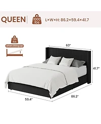 gaomon Lift Up Storage Bed Frame – Corduroy Upholstered Platform with Gas Lift, Padded Headboard, No Box Spring Needed
