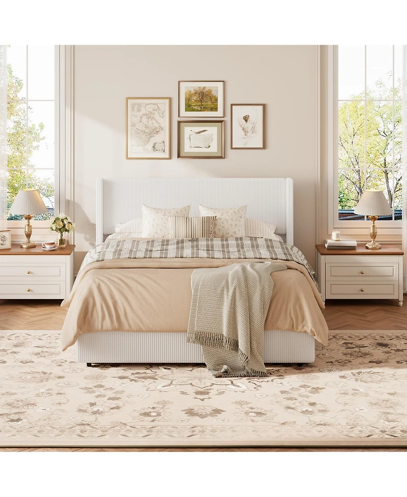 gaomon Lift Up Storage Bed Frame - Corduroy Upholstered Platform Bed with Gas Lift, Padded Headboard