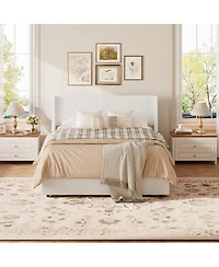 gaomon Lift Up Storage Bed Frame - Corduroy Upholstered Platform Bed with Gas Lift, Padded Headboard