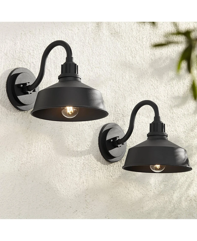 Franklin Iron Works Arnett Rustic Industrial Outdoor Wall Light Fixtures Set of 2 Metal 10inches Downlight Shade for Post Exterior Barn