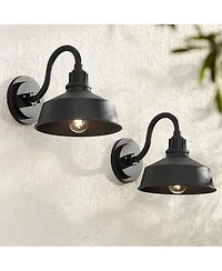 Franklin Iron Works Arnett Rustic Industrial Outdoor Wall Light Fixtures Set of 2 Metal 10inches Downlight Shade for Post Exterior Barn