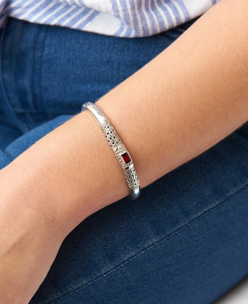 Devata Garnet and Legian Cuff Bracelet Sterling Silver 18K Gold Accents