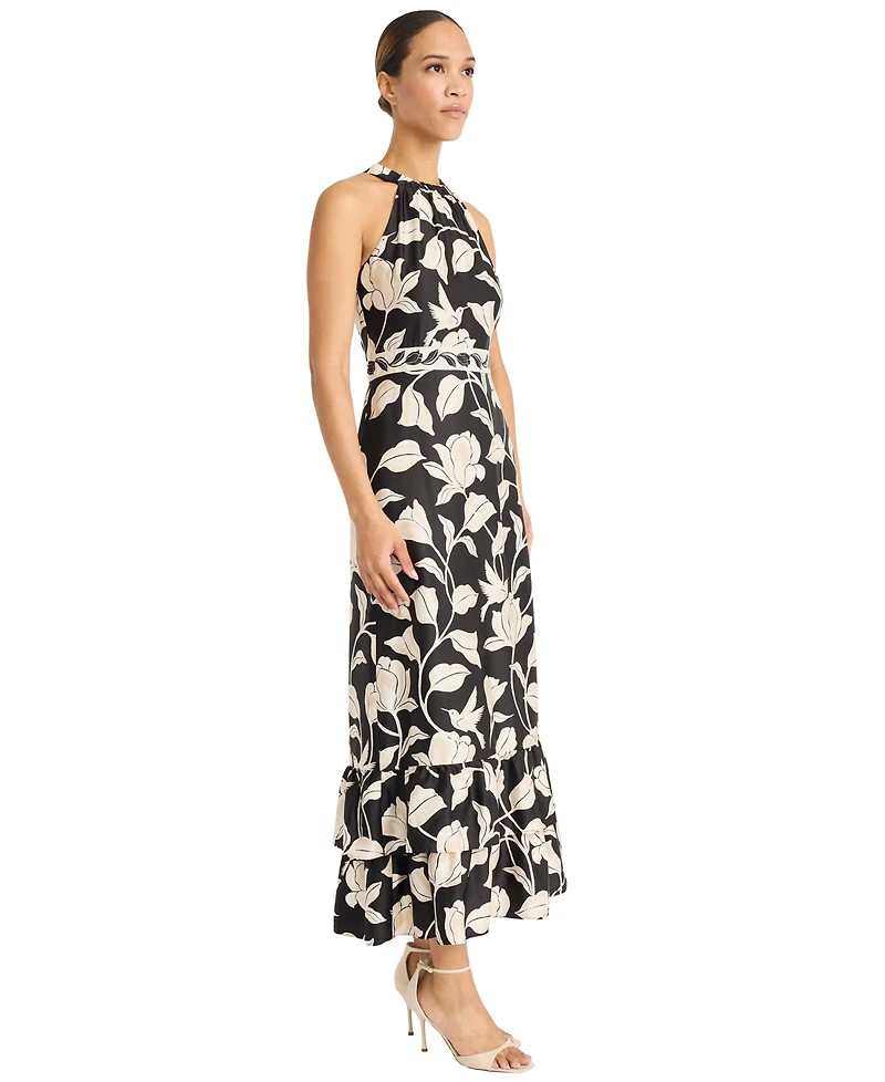 Maggy London Women's Halter Light Charmeuse Tiered Maxi Dress