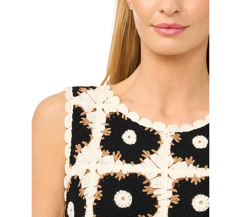 CeCe Women's Crewneck Crochet Flower Tank Top