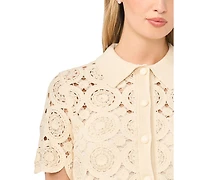 CeCe Women's Short-Sleeve Crochet Cardigan