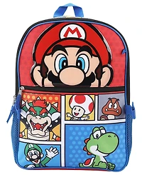 Super Mario Boys' Backpack, Lunch Bag, Pencil Case, Key Chain and Caraniber, 5-Piece Set