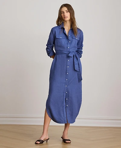 Lauren Ralph Women's Point Collar Midi Shirt Dress