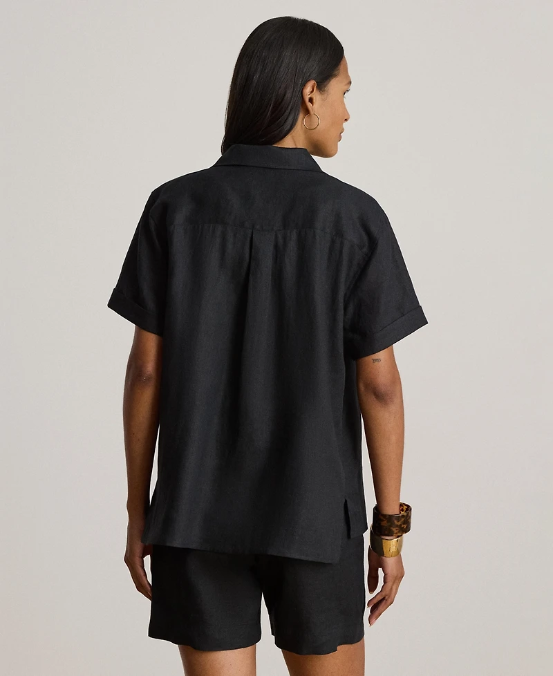 Lauren Ralph Women's Linen Short-Sleeve Camp Shirt
