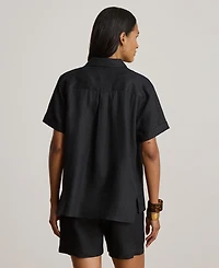 Lauren Ralph Women's Linen Short-Sleeve Camp Shirt
