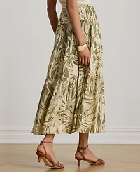Lauren Ralph Women's Elasticized Waist Tiered A-Line Midi Skirt