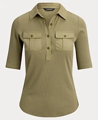 Lauren Ralph Women's Slim-Fit Short-Sleeve Collared Top