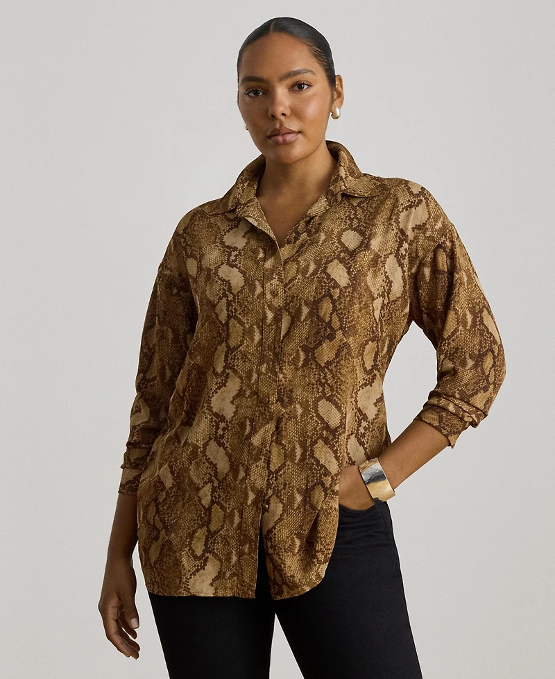 Lauren Ralph Women's Buttoned Placket Long-Sleeve Shirt