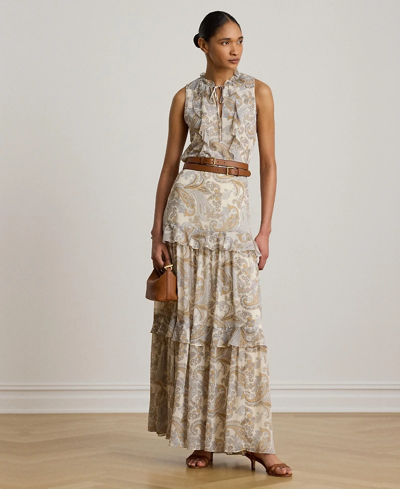 Lauren Ralph Women's Tiered A-Line Maxi Skirt