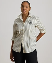 Lauren Ralph Lauren Women's Striped Buttoned Placket Long-Sleeve Shirt