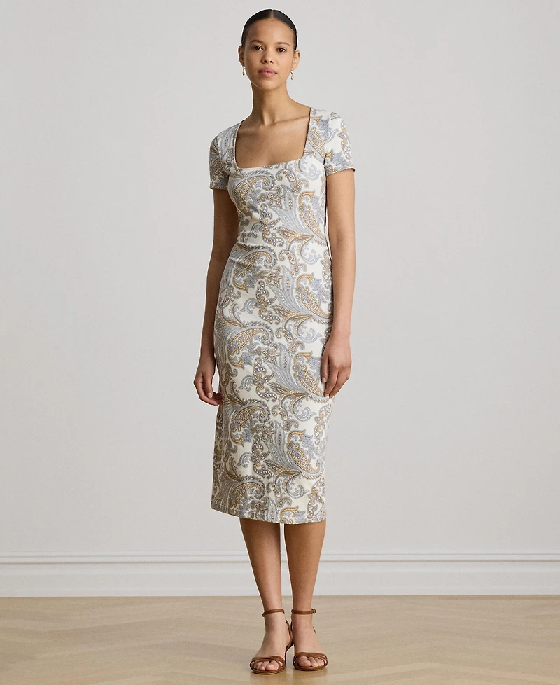 Lauren Ralph Lauren Women's Slim-Fit Square Neck Short-Sleeve Midi Dress