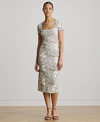 Lauren Ralph Lauren Women's Slim-Fit Square Neck Short-Sleeve Midi Dress