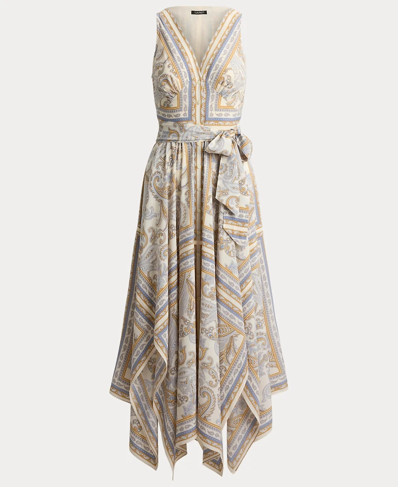 Lauren Ralph Women's Sleeveless Handkerchief Hem Midi Dress