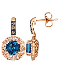 Le Vian Deep Sea Blue Topaz, Nude Diamond (1/4 ct. t.w.) & Chocolate Diamond (1/10 ct. t.w.) Drop Earrings in 14k Strawberry Gold