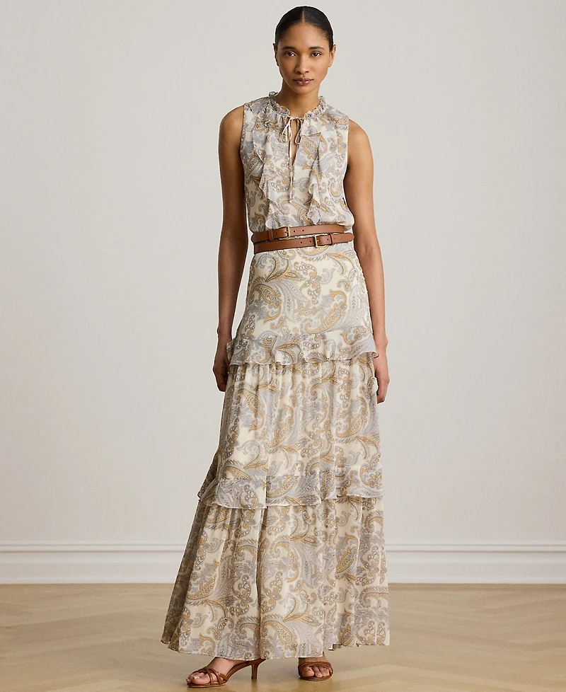Lauren Ralph Petite Tiered A-Line Maxi Skirt