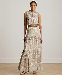 Lauren Ralph Petite Tiered A-Line Maxi Skirt