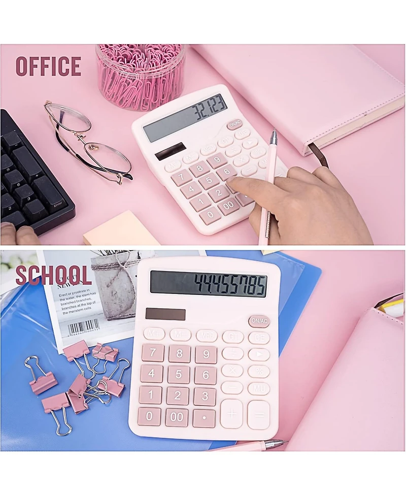 Danrong Cute Desktop Calculator Big Buttons, Dual Power Solar/Battery, Large Display for Office Teachers