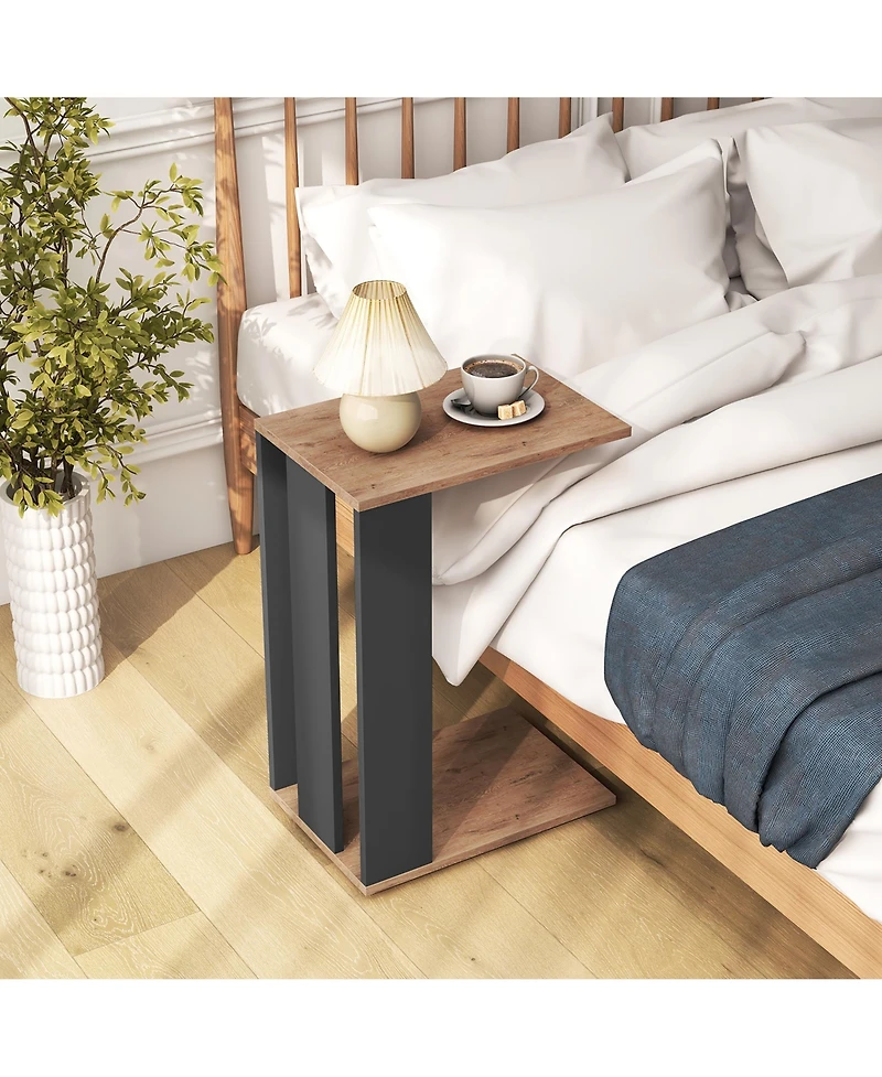Gymax 2 pieces 2-Tier C Shaped Side Table with Universal Wheels and Shelf for Small Space
