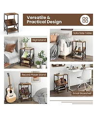 Gymax Industrial Side Table 3-Tier End Table with V-Shaped Magazine Holder Rustic