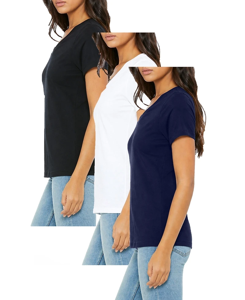 Blu Rock Women's Loose Fit Short Sleeve V-Neck Cotton Stretch Tees-3 Pack