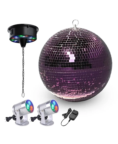 Yescom 12" Disco Mirror Ball with 2 Led Spotlights Rotating Motor Party Club Ktv