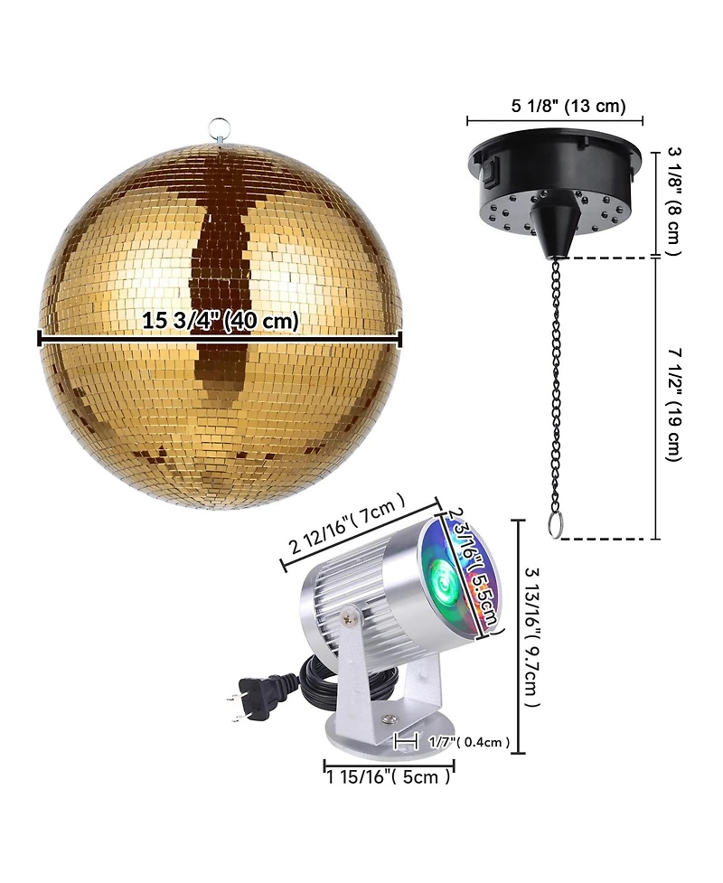 Yescom 16" Disco Mirror Ball 2 Rgb Spotlights Rotating Motor Kit Party Dj Club