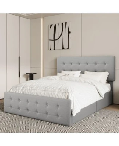 Homfan Upholstered Platform Bed Frame With 4 Storage Drawers Button Tufted Headboard Wooden Slats No Box Spring