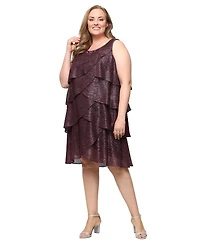 Sl Fashions Plus 2-Pc. Metallic Tiered Dress & Jacket Set