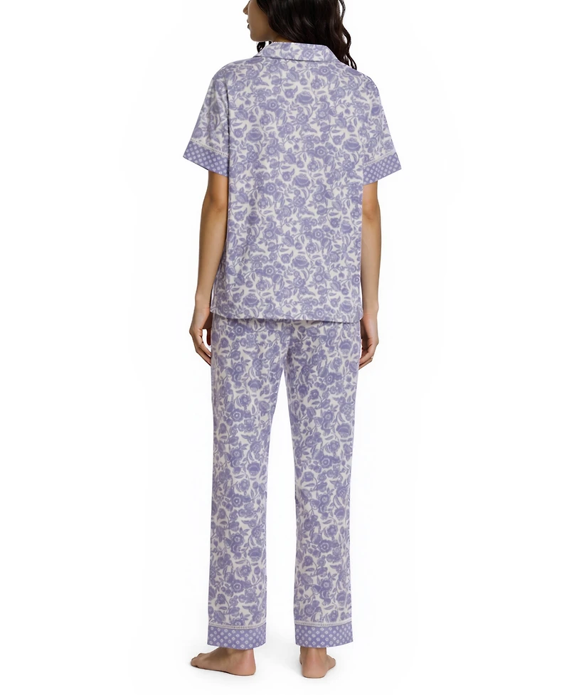 Vera Bradley Women's Iconic Twin Print Notch Top and Pajama Capri Pants, 2 Piece Set