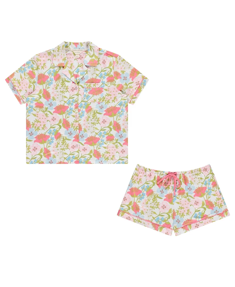 Vera Bradley Women's Iconic Print Notch Collar Shirt and Pajama Shorts, 2-Piece Set