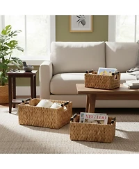 Yigii Storage Baskets 3 Pack Handwoven Water Hyacinth Wooden Handles Organizing Toys